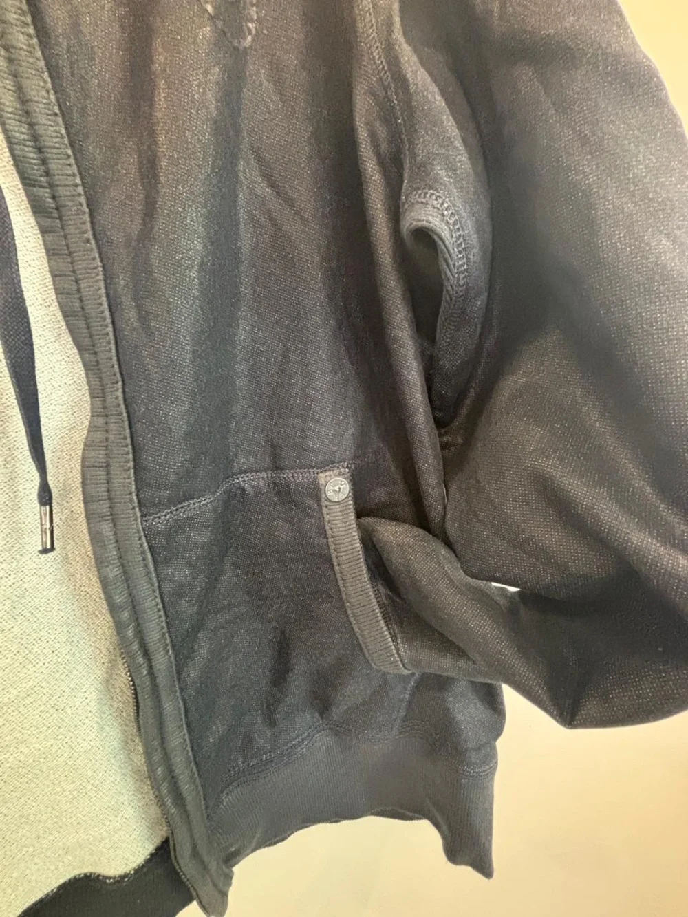 True Religion Zip Up Hoodie Black Coated Denim Men's Size XL Tonal Logo